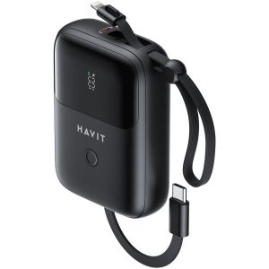 Power Bank Havit PB5215 PD22,5 W | Câble intégré Type-C et Lightning (iPhone) 10.000 mAh avec Écran LED