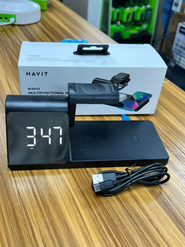 Chargeur sans fil multifonction HAVIT W3042 avec réveil – Image 2