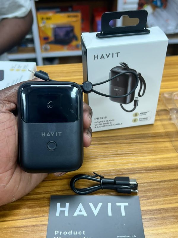 Power Bank Havit PB5215 PD22,5 W | Câble intégré Type-C et Lightning (iPhone) 10.000 mAh avec Écran LED – Image 5