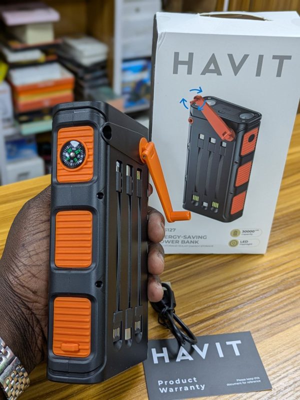 Batterie externe solaire Havit PB5127 | 30 000 mAh avec générateur manuel intégré et lampe torche LED – Image 3
