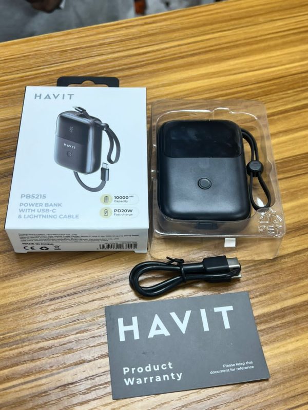 Power Bank Havit PB5215 PD22,5 W | Câble intégré Type-C et Lightning (iPhone) 10.000 mAh avec Écran LED – Image 3