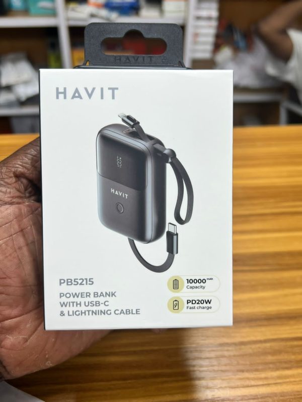 Power Bank Havit PB5215 PD22,5 W | Câble intégré Type-C et Lightning (iPhone) 10.000 mAh avec Écran LED – Image 2