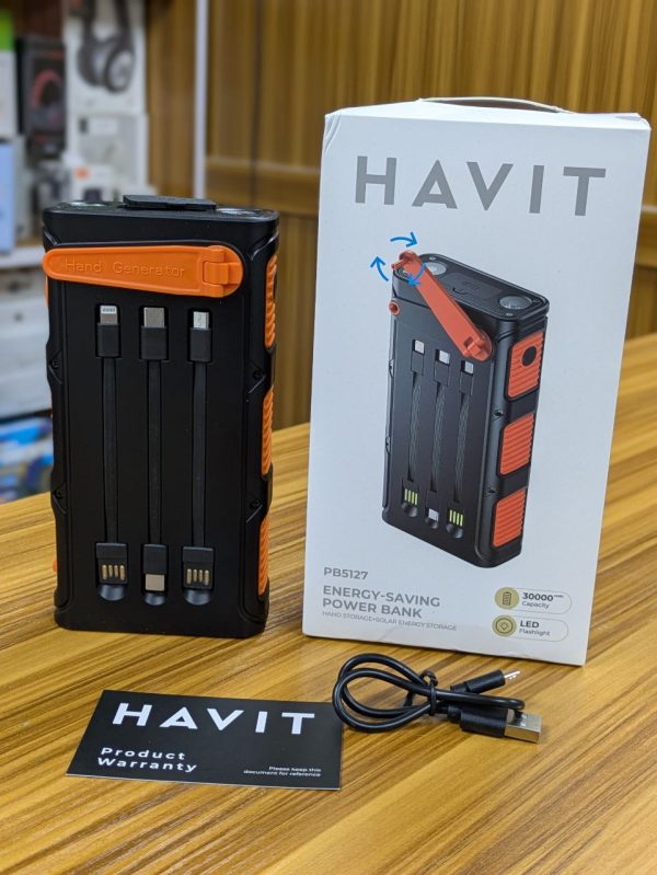 Batterie externe solaire Havit PB5127 | 30 000 mAh avec générateur manuel intégré et lampe torche LED – Image 4