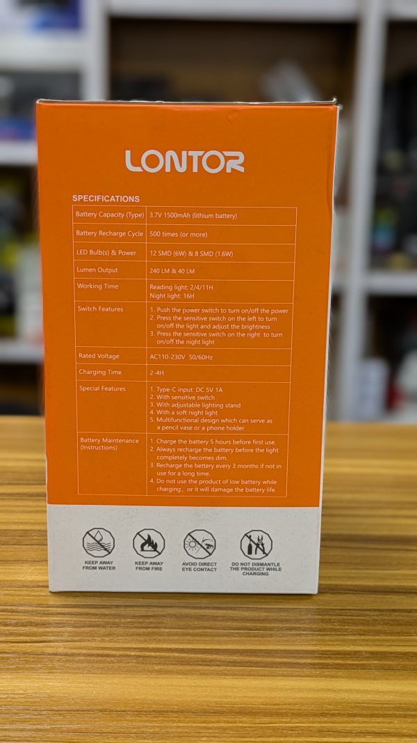 Lampe de lecture LED rechargeable LONTOR CTL-RL207 – Image 4
