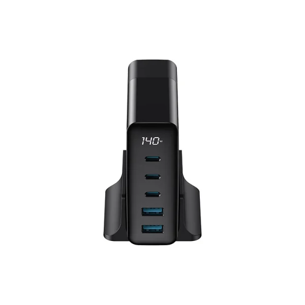 Havit Chargeur GAN 140W USB-C à 5 Ports (3 PD 100W PPS45W + 2 60W QC3.0) Type C, charge ultra rapide 2.0, adaptateur d'alimentation pour ordinateur portable avec écran LCD – Image 6