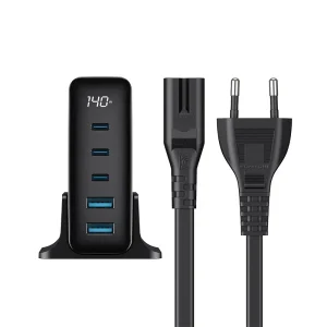 Havit Chargeur GAN 140W USB-C à 5 Ports (3 PD 100W PPS45W + 2 60W QC3.0) Type C, charge ultra rapide 2.0, adaptateur d'alimentation pour ordinateur portable avec écran LCD