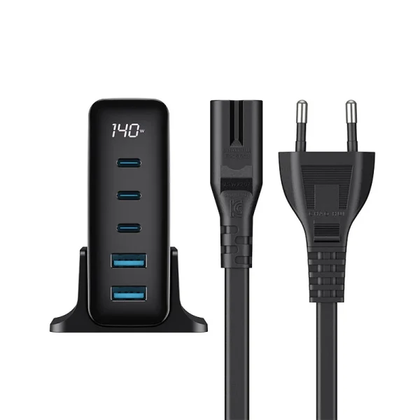 Havit Chargeur GAN 140W USB-C à 5 Ports (3 PD 100W PPS45W + 2 60W QC3.0) Type C, charge ultra rapide 2.0, adaptateur d'alimentation pour ordinateur portable avec écran LCD