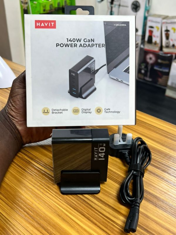 Havit Chargeur GAN 140W USB-C à 5 Ports (3 PD 100W PPS45W + 2 60W QC3.0) Type C, charge ultra rapide 2.0, adaptateur d'alimentation pour ordinateur portable avec écran LCD – Image 4