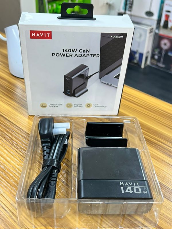 Havit Chargeur GAN 140W USB-C à 5 Ports (3 PD 100W PPS45W + 2 60W QC3.0) Type C, charge ultra rapide 2.0, adaptateur d'alimentation pour ordinateur portable avec écran LCD – Image 2