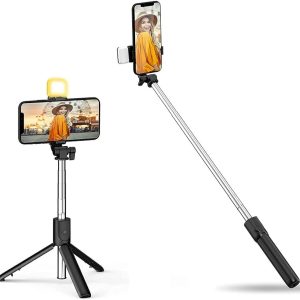 Selfie Stick R1S – 3‑en‑1 avec trépied 40CM, éclairage LED & télécommande Bluetooth