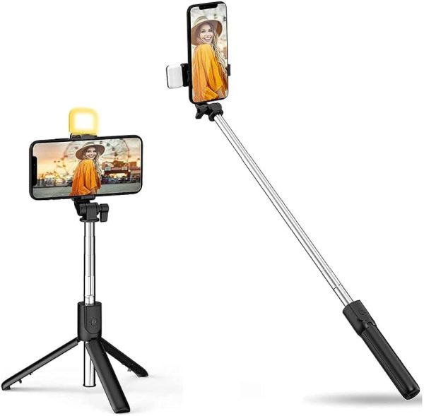 Selfie Stick R1S – 3‑en‑1 avec trépied 40CM, éclairage LED & télécommande Bluetooth