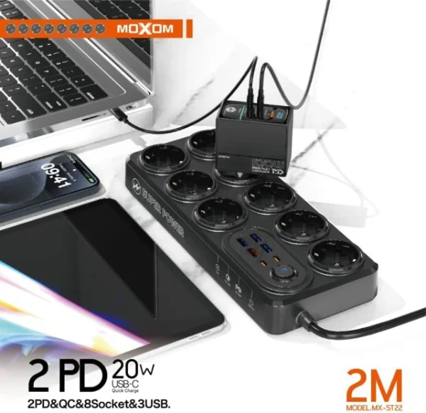Rallonge Électrique 14-en-1 Moxom avec USB Rapide – 2M – Image 5