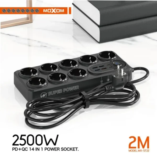 Rallonge Électrique 14-en-1 Moxom avec USB Rapide – 2M – Image 2