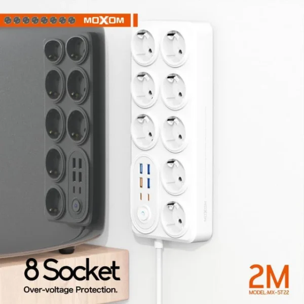 Rallonge Électrique 14-en-1 Moxom avec USB Rapide – 2M – Image 3