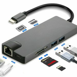 Adaptateur HUB USB-C 8-en-1 : HDMI + VGA + USB 3.0 x2 + Type-C PD + SD + RJ45