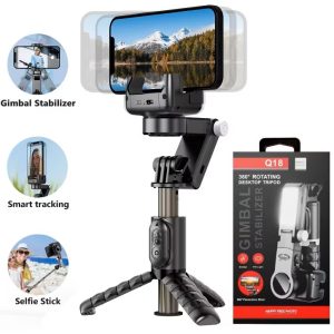 Stabilisateur 2‑en‑1 Q18 – Gimbal + Selfie‑Stick + Trépied