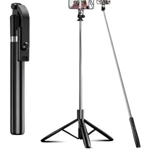 Selfie Stick R1S‑L – Perche, Trépied 1,7M & Éclairage LED