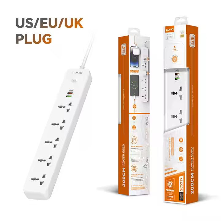 Multiprise à 5 prises avec 3 ports USB LDNIO SC5319  Extension de prise universelle UK EU US Plug Multifunction Power Strips