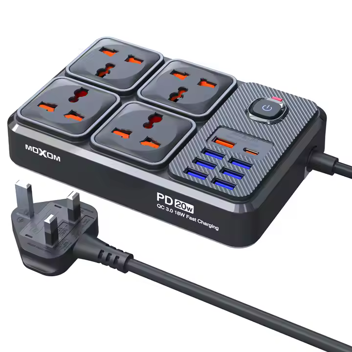 MOXOM – rallonge universelle Standard, prise ue, multiprise 2M avec 7 prises, 4usb, 2500W Max, sécurité pour enfants