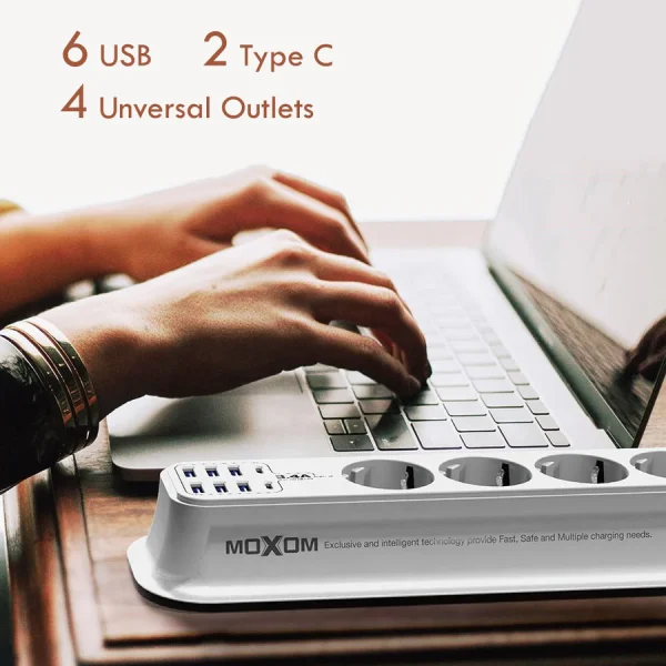 RALLONGE MOXOM MX-ST05 6 port usb 3.4A et 2 port Type C – Image 7
