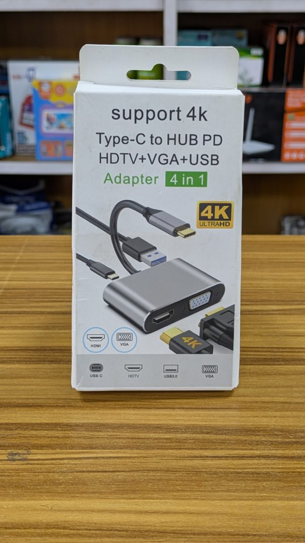 Adaptateur HUB Type-C 4-en-1 : HDMI + VGA + USB 3.0 + USB-C (PD) – Image 2