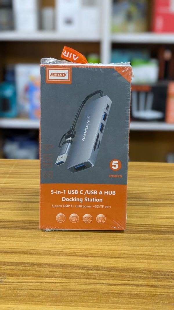 AIRSKY Station d’accueil / Adaptateur 5-en-1 – Hub USB-C/USB-A avec 3 Ports USB 3.0 + Lecteur SD/TF + Alimentation – Image 2