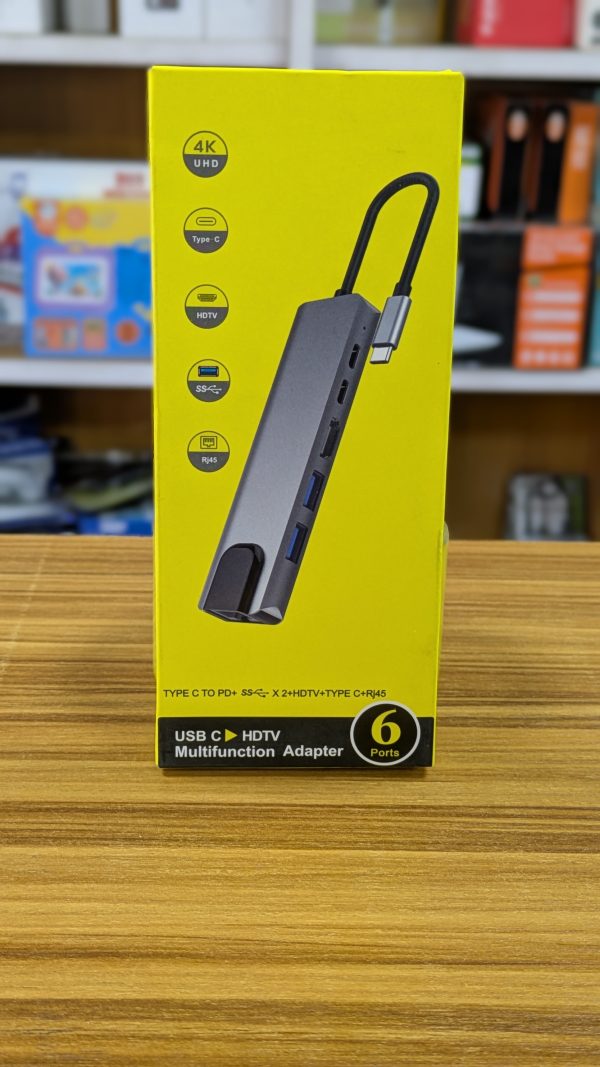 Adaptateur HUB USB-C 6-en-1 : HDMI + USB 3.0 + USB-C (PD & données) + Ethernet RJ45 – Image 2