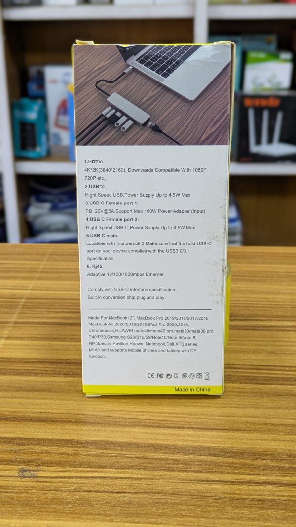 Adaptateur HUB USB-C 6-en-1 : HDMI + USB 3.0 + USB-C (PD & données) + Ethernet RJ45 – Image 3