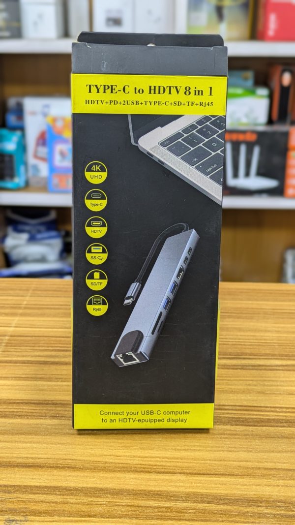 Adaptateur HUB USB-C 8-en-1 : HDMI + USB-C PD + USB-C données + 2 × USB + SD + TF + RJ45 – Image 2