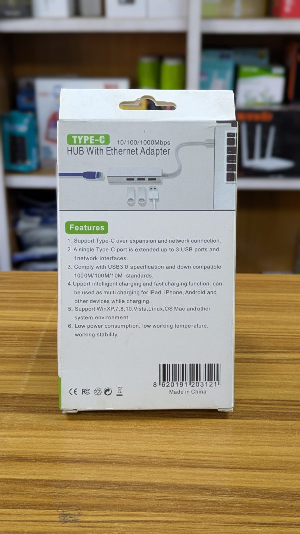 Adaptateur Type-C 4 en 1 avec Ethernet Gigabit – 3 Ports USB + RJ45 – Image 3