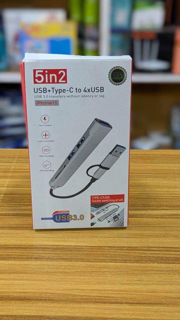 Hub 5 en 2 – USB + Type-C vers 4 Ports USB 3.0