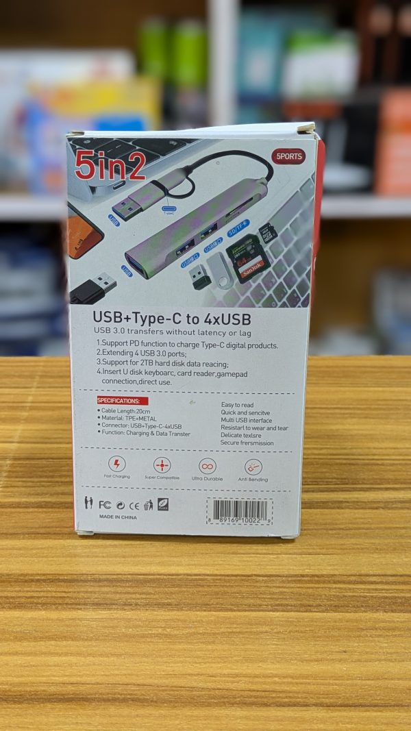 Hub 5 en 2 – USB + Type-C vers 4 Ports USB 3.0 – Image 2