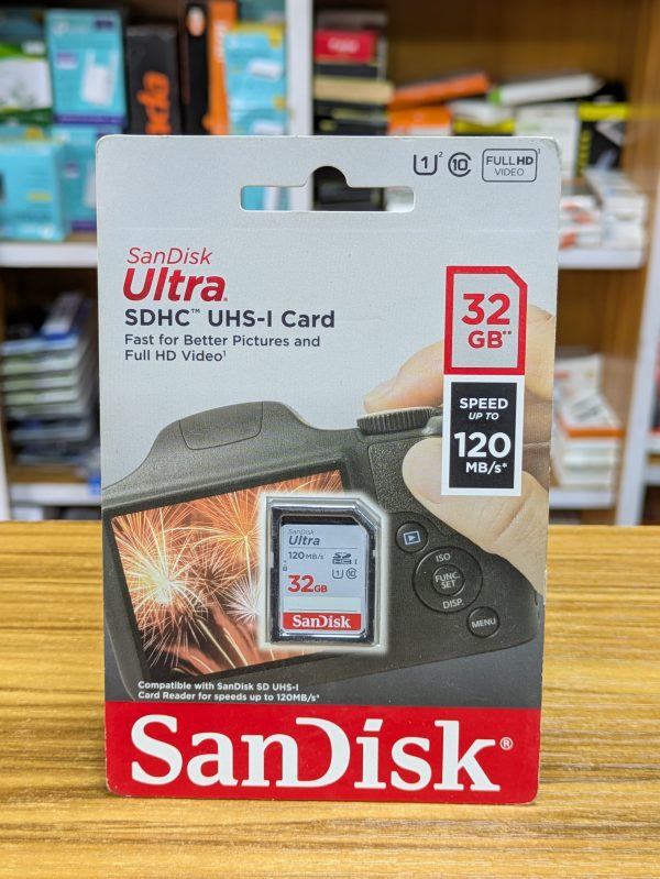Carte Mémoire SDHC SanDisk Ultra® – 32 Go Vitesse jusqu’à 120 Mo/s* – Spéciale Photo & Vidéo Full HD