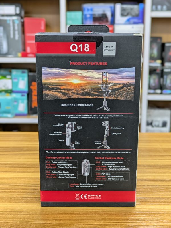 Stabilisateur 2‑en‑1 Q18 – Gimbal + Selfie‑Stick + Trépied – Image 7