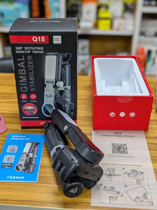Stabilisateur 2‑en‑1 Q18 – Gimbal + Selfie‑Stick + Trépied – Image 3