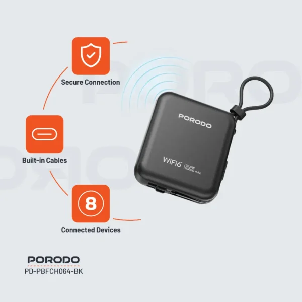 Routeur de poche Porodo 4G LTE | WiFi 6 - Noir – Image 4