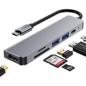 Hub USB-C 6-en-1 – HDMI 4K + SD/TF + USB 3.0 + USB 2.0 + USB-C PD 87W
