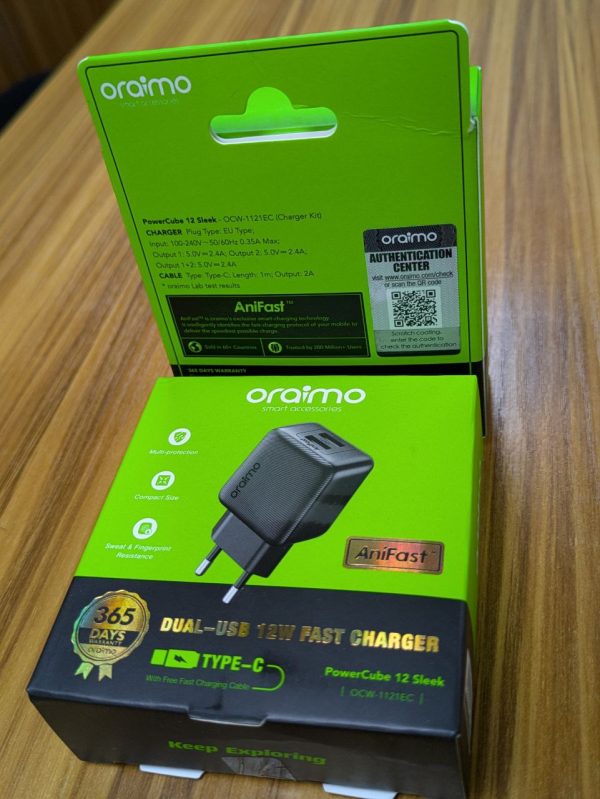 Oraimo PowerCube 12 Sleek 12 W Kit de chargeur mural Double sortie USB – Image 3