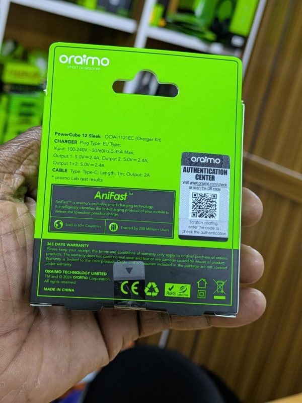 Oraimo PowerCube 12 Sleek 12 W Kit de chargeur mural Double sortie USB – Image 2