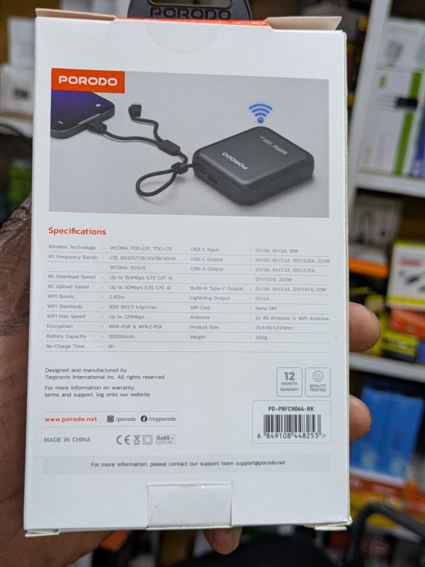 Routeur de poche Porodo 4G LTE | WiFi 6 - Noir – Image 10