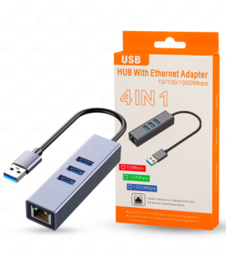 Hub USB 3.0 avec Adaptateur Ethernet – 4 en 1 (10/100/1000 Mbps)