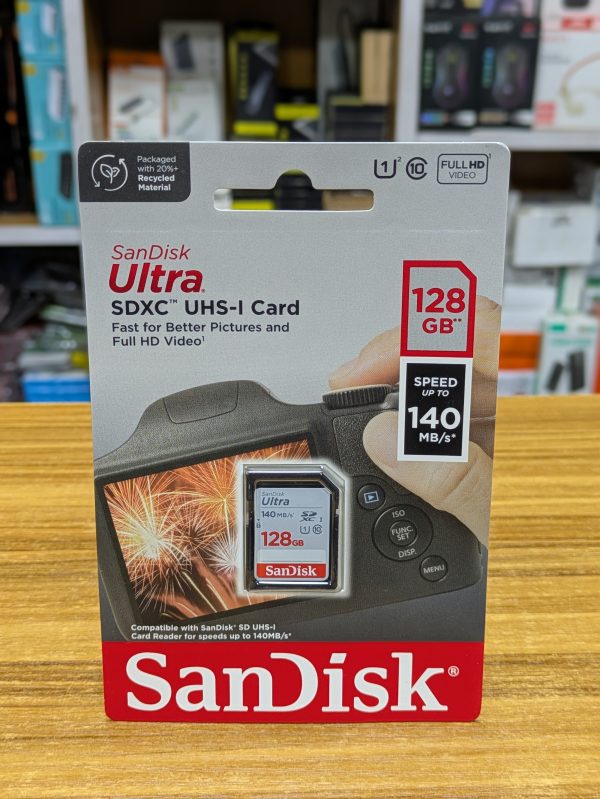 Carte Mémoire SDXC SanDisk Ultra® – 128Go Jusqu’à 140 Mo/s* – Idéale pour Photos & Vidéos Full HD