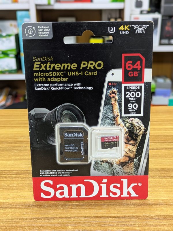 Carte Mémoire SDXC SanDisk Extreme Pro avec adaptateur – 64 Go Jusqu’à 200 Mo/s* – Idéale pour Photos & Vidéos Full HD