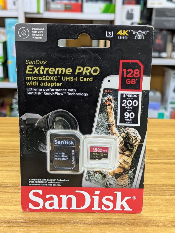 Carte Mémoire SanDisk SDXC SanDisk Extreme Pro avec adaptateur – 128 Go Jusqu’à 200 Mo/s* – Idéale pour Photos & Vidéos Full HD