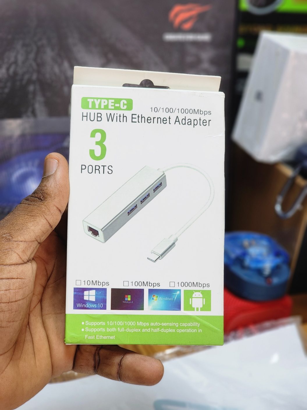 Hub USB-C 3 ports avec adaptateur Ethernet