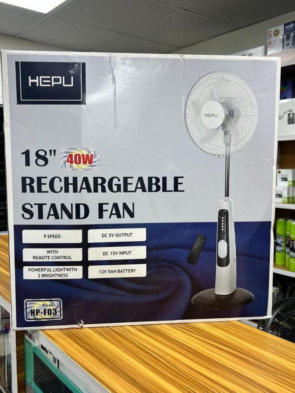 Ventilateur 12V sur pied HEPU HP-F03 – Rechargeable 18" – Image 2