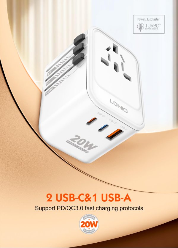 Adaptateur de voyage GaN 3 ports USB 20 W Z9 – Image 7