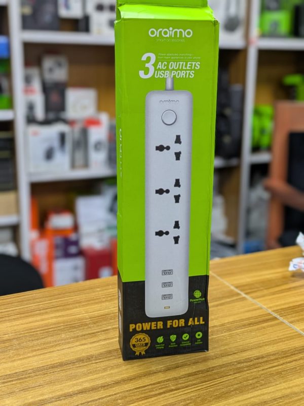 Oraimo Rallonge Multifonction – PowerHub OWS-E331- 3 Ports USB – 3 Prises AC – Blanc – Image 2