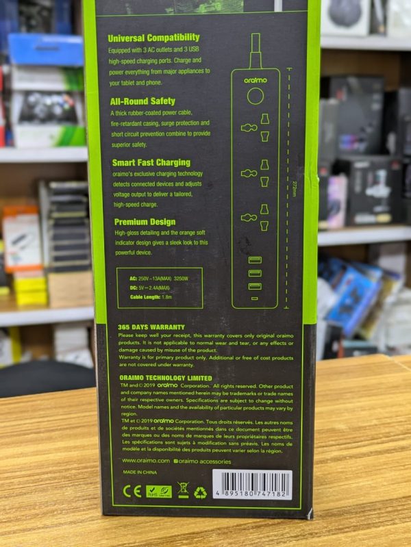 Oraimo Rallonge Multifonction – PowerHub OWS-E331- 3 Ports USB – 3 Prises AC – Blanc – Image 3