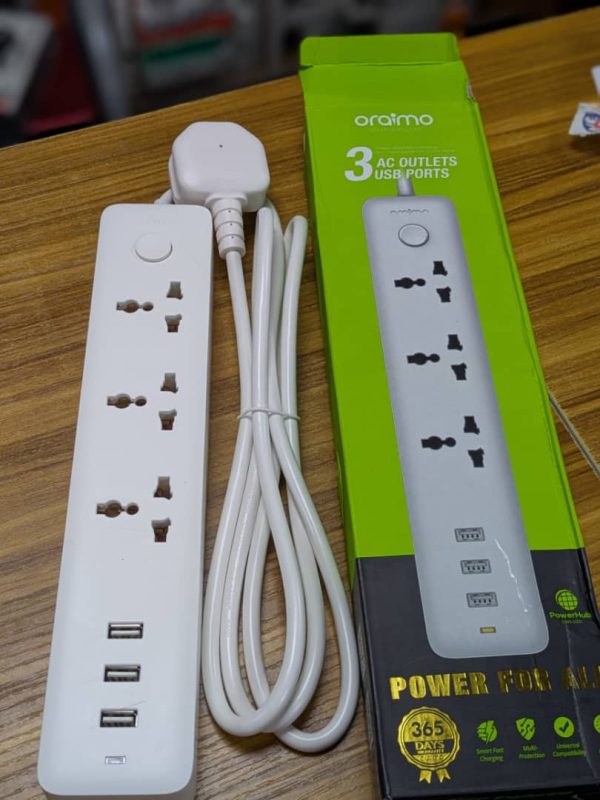 Oraimo Rallonge Multifonction – PowerHub OWS-E331- 3 Ports USB – 3 Prises AC – Blanc – Image 4
